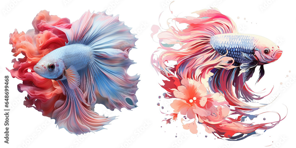 Fototapeta premium Png Set Betta fish found alone on a transparent background