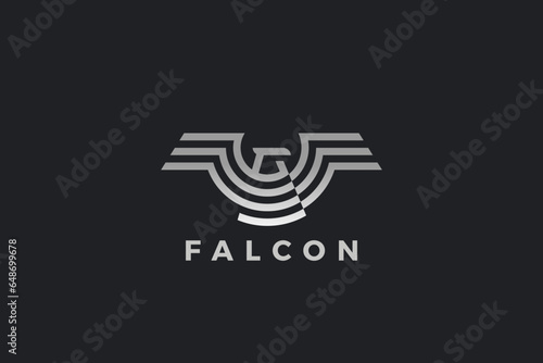 Falcon Logo Wings Geometric Heraldic Luxury Design Vector template. Eagle Hawk Bird Linear Outline Golden Logotype icon.