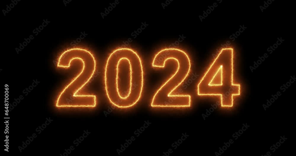 4K Happy New Year 2024, Fire Flame Burning Text on Black Background, Christmas, Countdown, Calendar, Anniversary. 4K Happy New Year 2024, Fire Flame Burning Text on Black Background, Christmas, Countdown, Calendar, Anniversary.