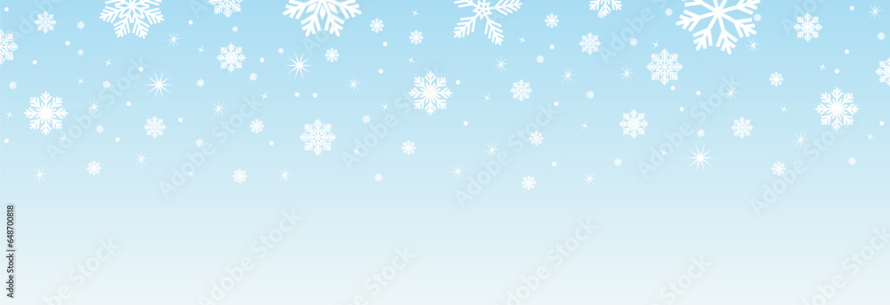 Snowflake seamless border.Snowflakes falling.Christmas decoration with falling snow.Winter background.
