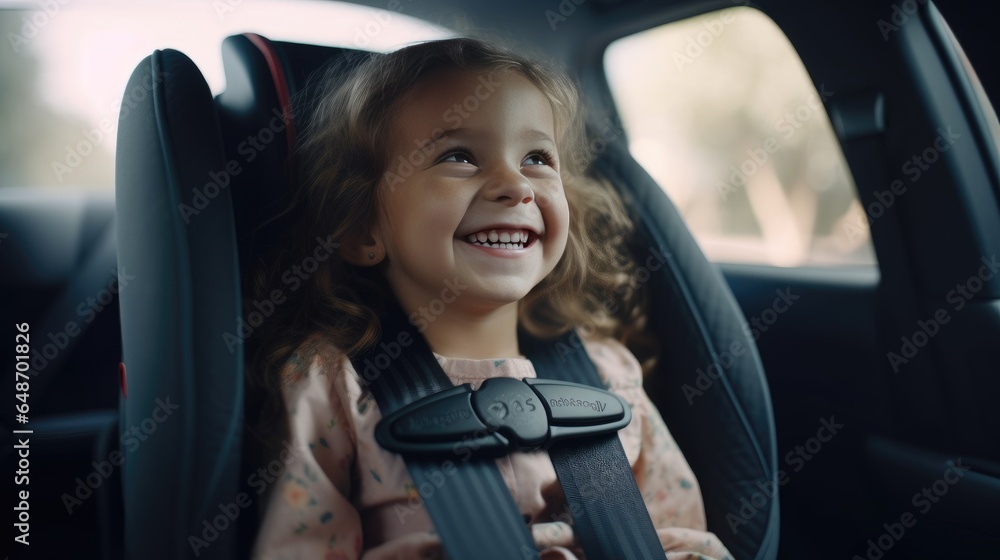 Little girl sitting in a car safety seat Little girl sitting in a car safety seat