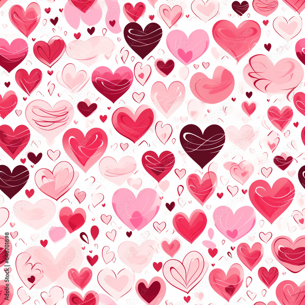 Elegant seamless pattern with hand drawn hearts, romantic wrapping paper. High quality photo