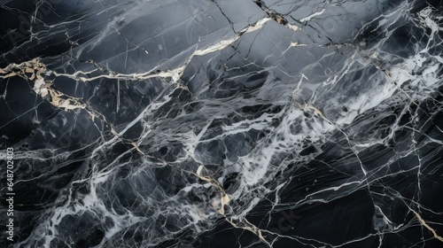Sophisticated Black Marble Surface with Dynamic White and Gold Veining for Design