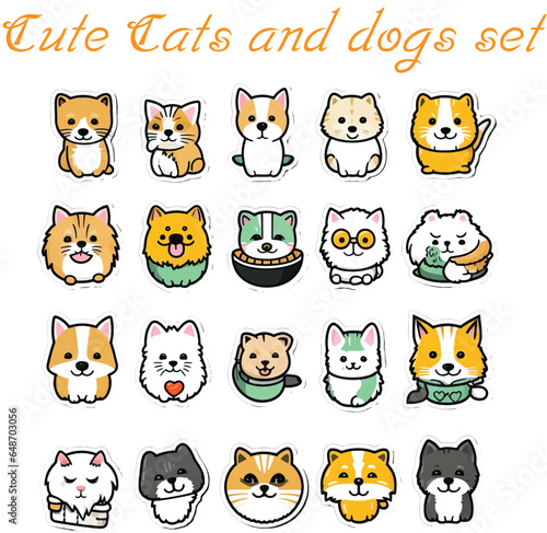 cute cats and dogs  vector set , sticker, chracter photo