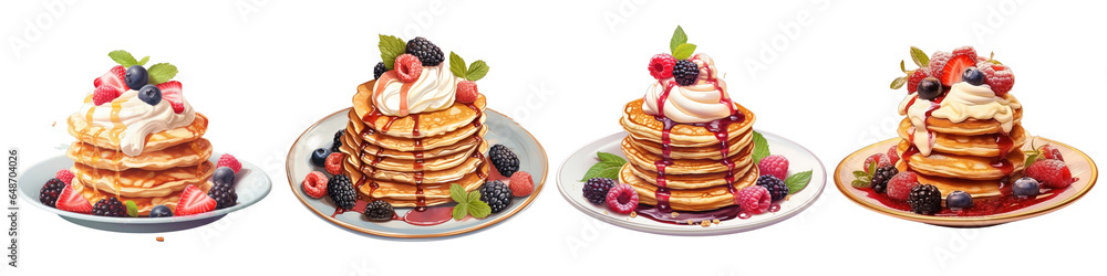 Png Set Pancakes topped with ice cream nuts and berries on a transparent background Png Set Pancakes topped with ice cream nuts and berries on a transparent background