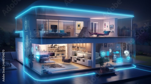 a modern smart home  where devices and appliances are seamlessly connected and controlled through a central hub