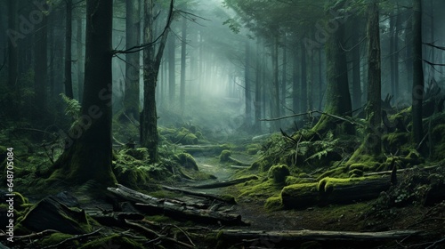 a serene  mist-covered forest  where the trees disappear into the ethereal mist  creating a dreamlike scene