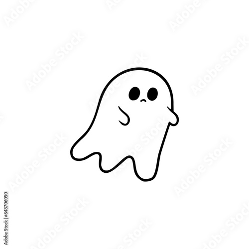 Halloween tiny ghost. Easy drawing line work. Simple vector illustration isolated on white background. Halloween mini design for t-shirt, tattoo, invitation, emblem, stickers.