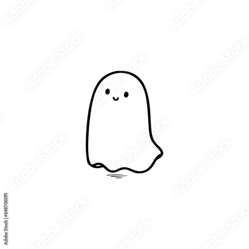 Halloween tiny ghost. Easy drawing line work. Simple vector illustration isolated on white background. Halloween mini design for t-shirt, tattoo, invitation, emblem, stickers.