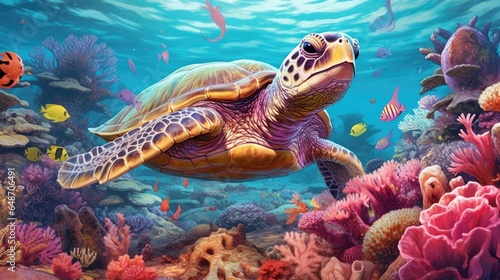 Turtle is swimming in the sea