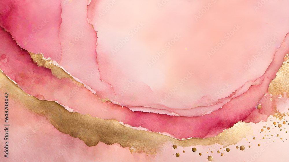 Abstract watercolor paint background by gradient deep pink color with liquid fluid grunge texture for background, banner gold