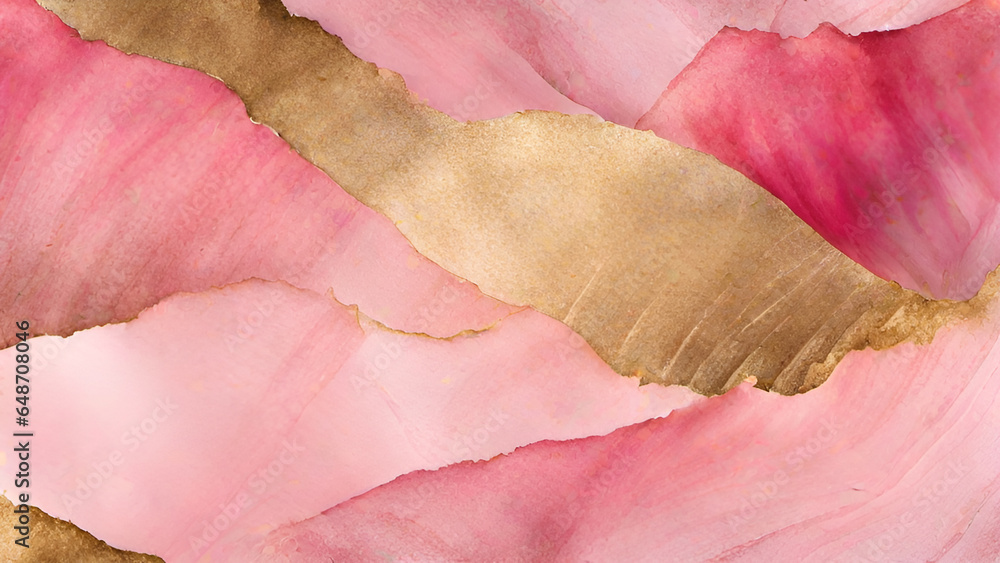 Abstract watercolor paint background by gradient deep pink color with liquid fluid grunge texture for background, banner gold