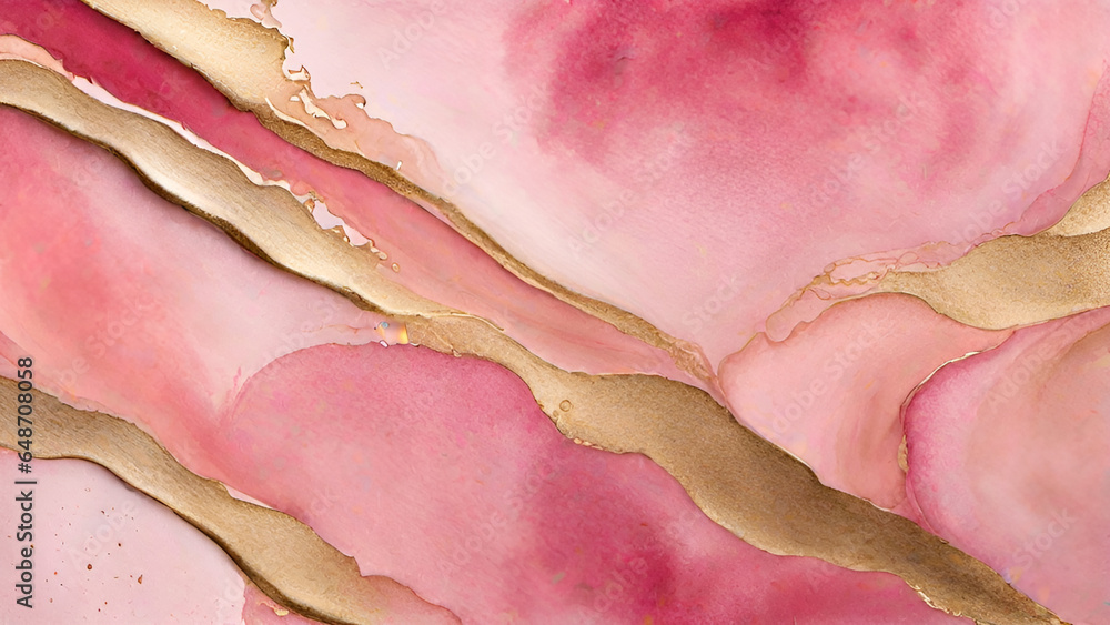 Abstract watercolor paint background by gradient deep pink color with liquid fluid grunge texture for background, banner gold