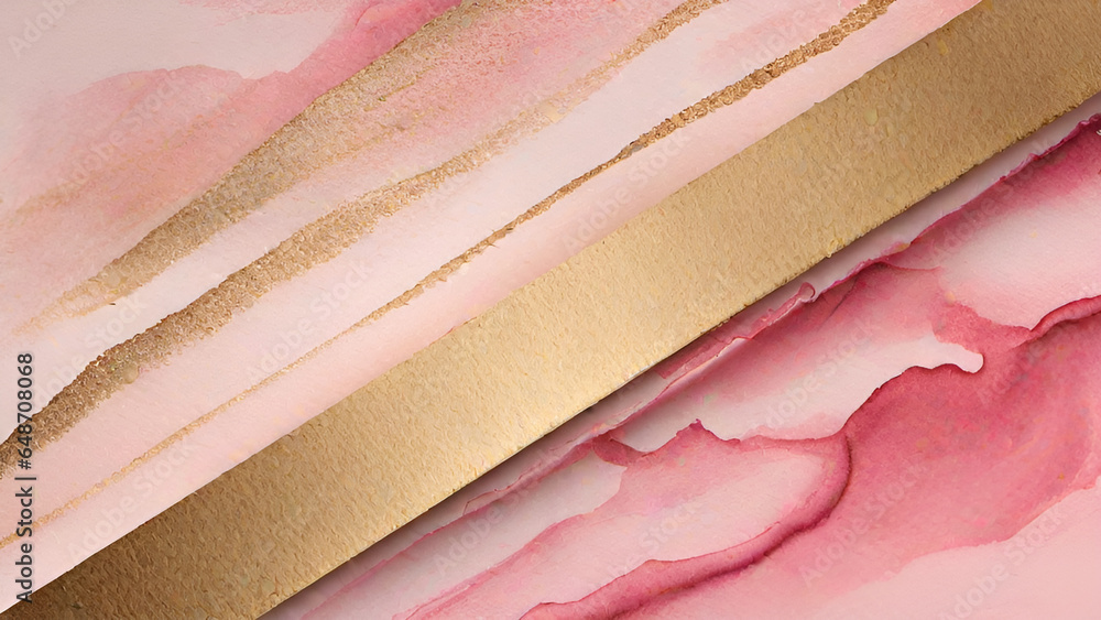 Abstract watercolor paint background by gradient deep pink color with liquid fluid grunge texture for background, banner gold