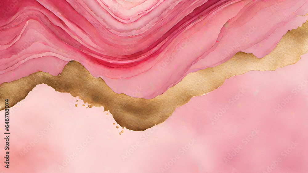 Abstract watercolor paint background by gradient deep pink color with liquid fluid grunge texture for background, banner gold