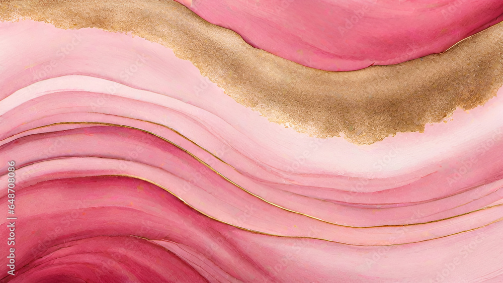 Abstract watercolor paint background by gradient deep pink color with liquid fluid grunge texture for background, banner gold