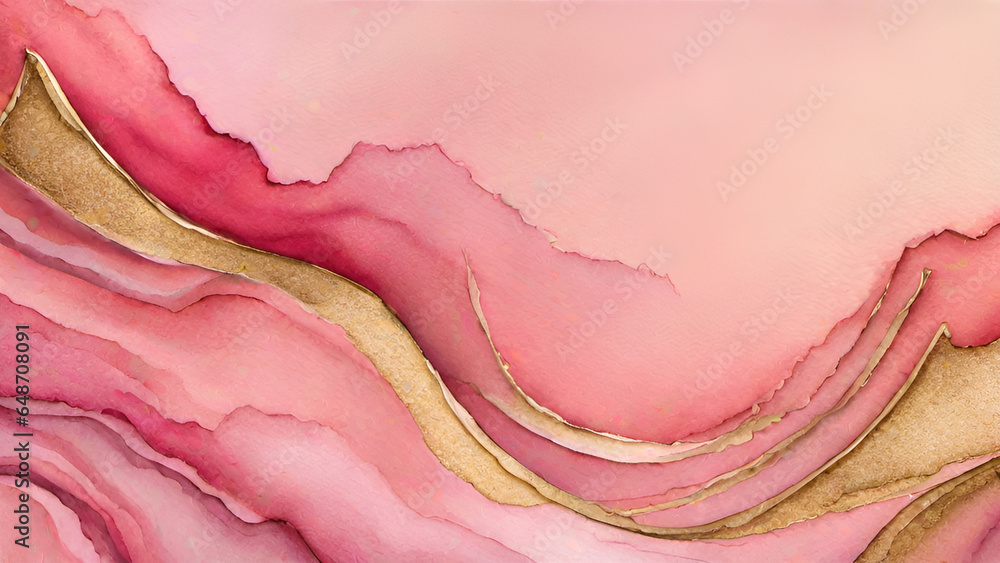 Abstract watercolor paint background by gradient deep pink color with liquid fluid grunge texture for background, banner gold