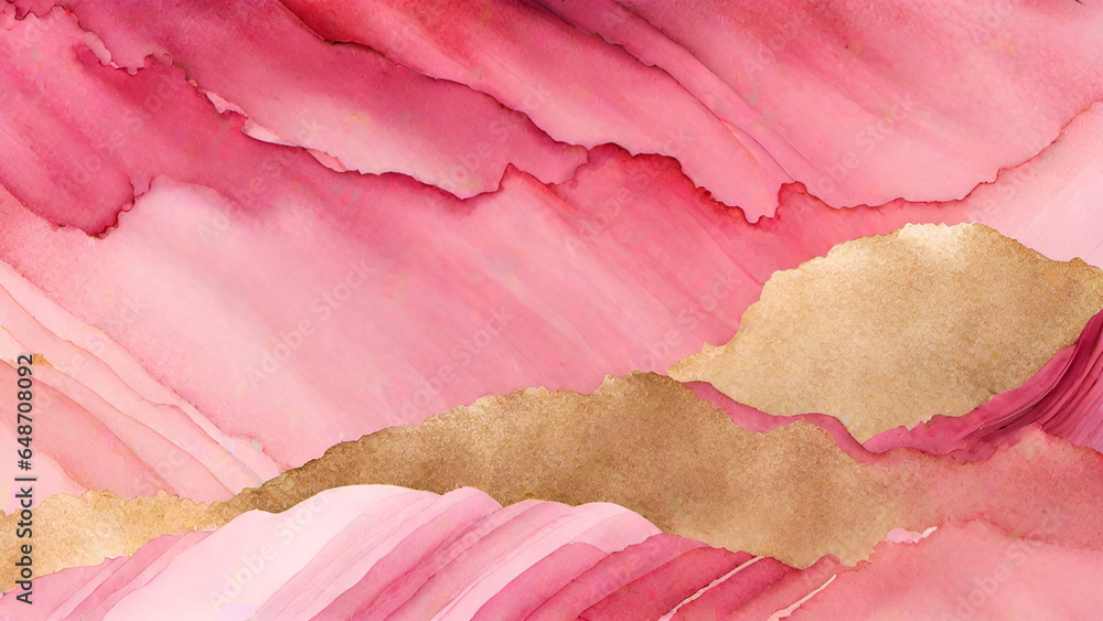 Abstract watercolor paint background by gradient deep pink color with liquid fluid grunge texture for background, banner gold