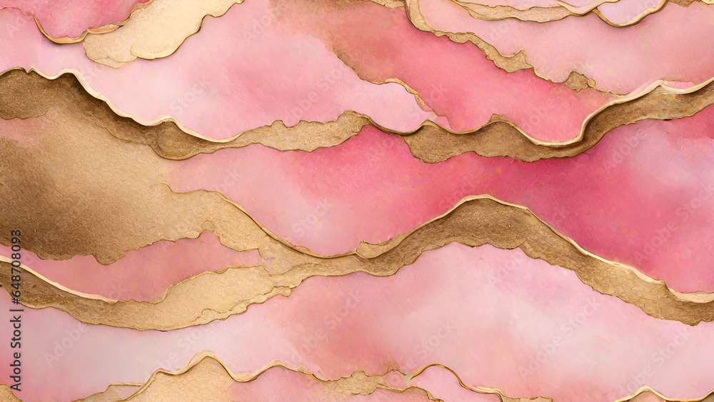 Abstract watercolor paint background by gradient deep pink color with liquid fluid grunge texture for background, banner gold