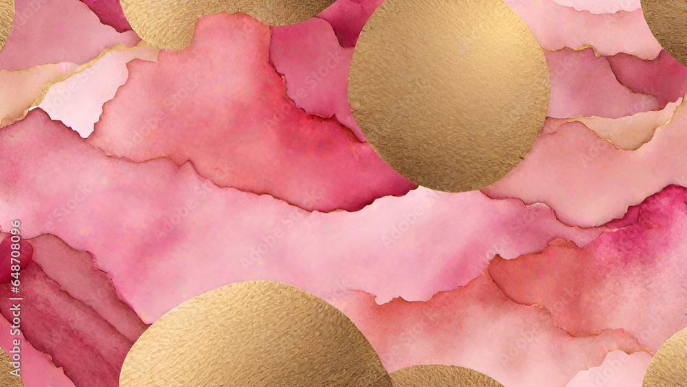 Abstract watercolor paint background by gradient deep pink color with liquid fluid grunge texture for background, banner gold