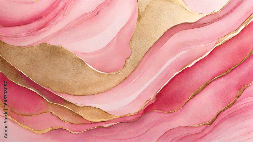 Abstract watercolor paint background by gradient deep pink color with liquid fluid grunge texture for background, banner gold