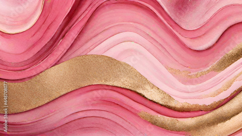 Obraz na płótnie Abstract watercolor paint background by gradient deep pink color with liquid fluid grunge texture for background, banner gold w salonie