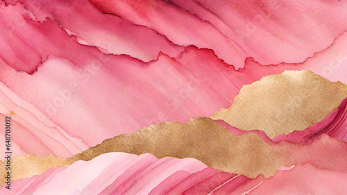 Obraz na płótnie Abstract watercolor paint background by gradient deep pink color with liquid fluid grunge texture for background, banner gold w salonie