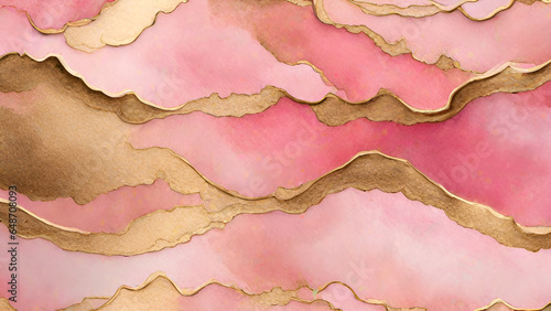 Abstract watercolor paint background by gradient deep pink color with liquid fluid grunge texture for background, banner gold