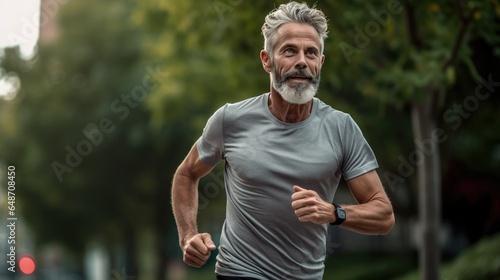 Middle-aged man jogging in the park