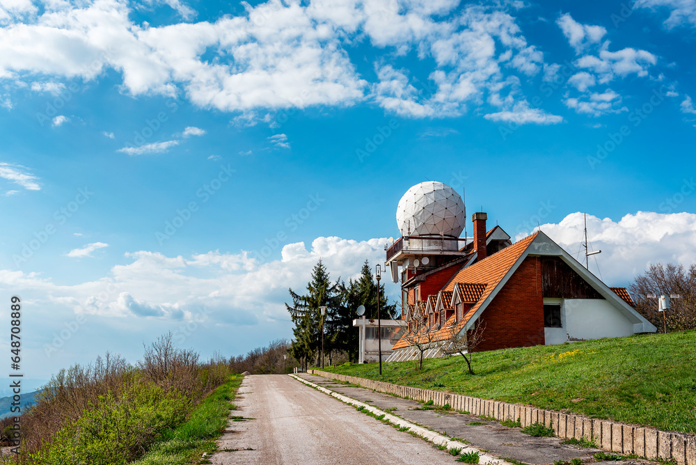 Weather station with Radar Dome. Weather research radar in the highlands Weather station with Radar Dome. Weather research radar in the highlands