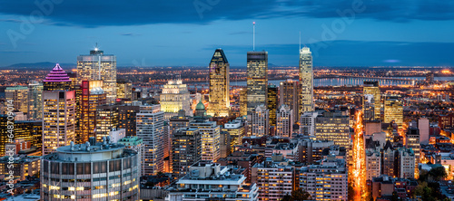 Montreal panorama at dusk as viewed from the Mount Royal Park
