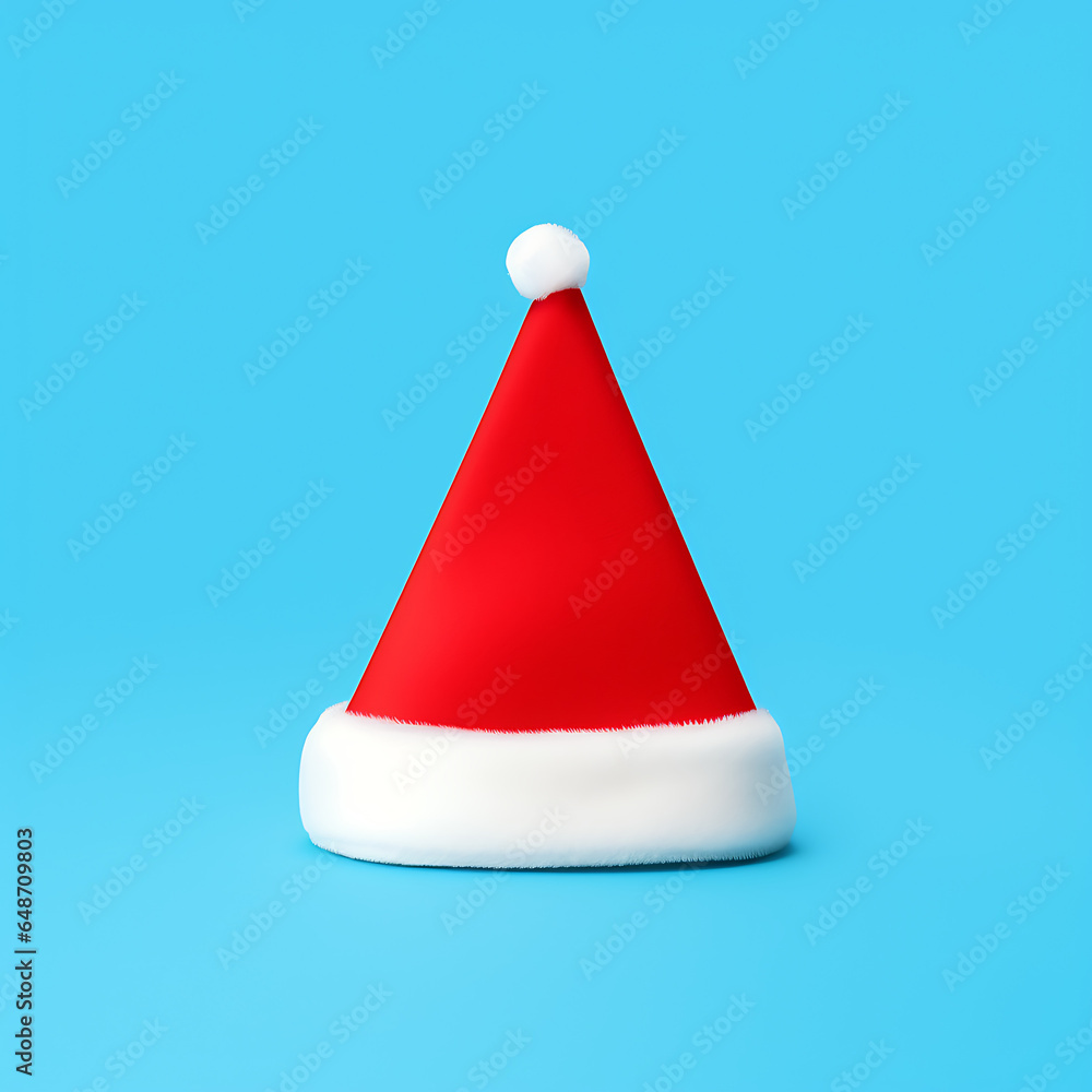 Minimal Christmas concept made with Santa Claus hat, blue background . Minimal Christmas concept made with Santa Claus hat, blue background .