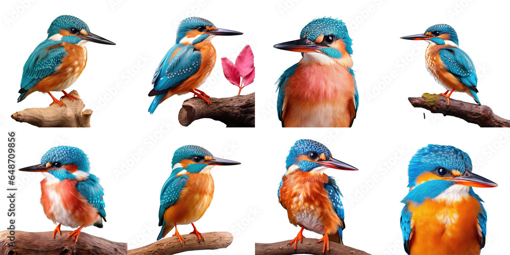 Obraz premium Png Set Beautiful little blue birds captivated animal transparent background