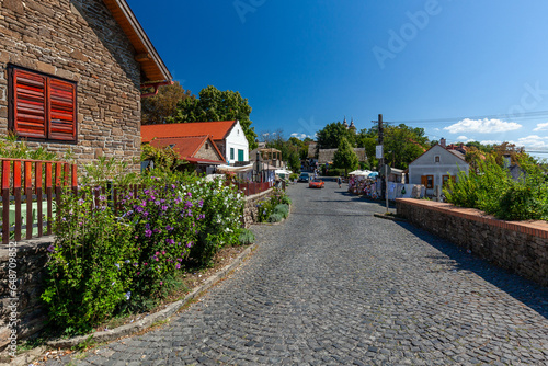 Typical historical street in Tihany village famous tourist destination