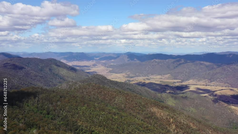 Aerial landscape view of Nowendoc river valley in mountains of Australia as 4k.
Aerial landscape view of Nowendoc river valley in mountains of Australia as 4k.