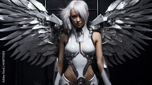 a beautiful futuristic angel with technological wings 3