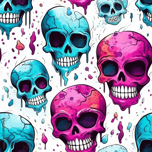hauntingly beautiful skull watercolor seamless pattern for halloween, Generative AI