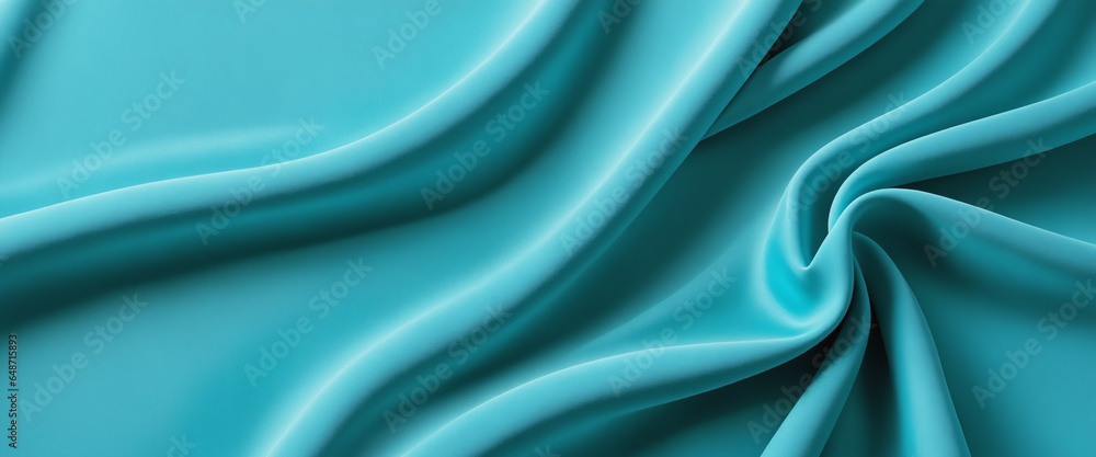 Obraz premium Abstract background of turquoise crumpled fabric. Cloth with folds. Colorful illustration. Generative AI
