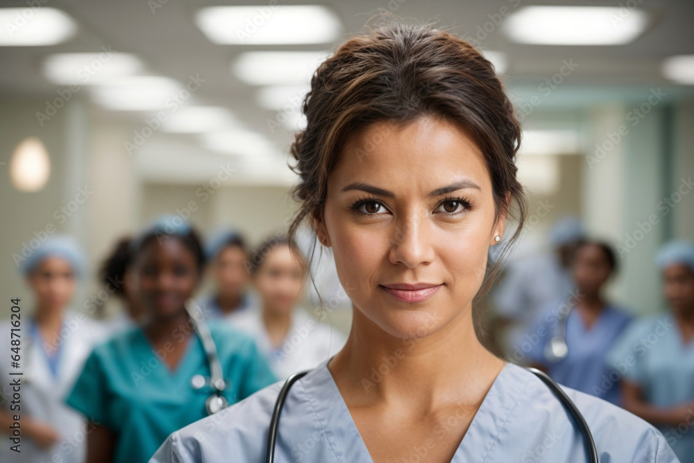 custom made wallpaper toronto digitalEuropean female nurse promoting health and positivity in a hospital environment