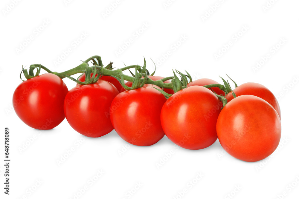 Branch of red ripe cherry tomatoes isolated on white