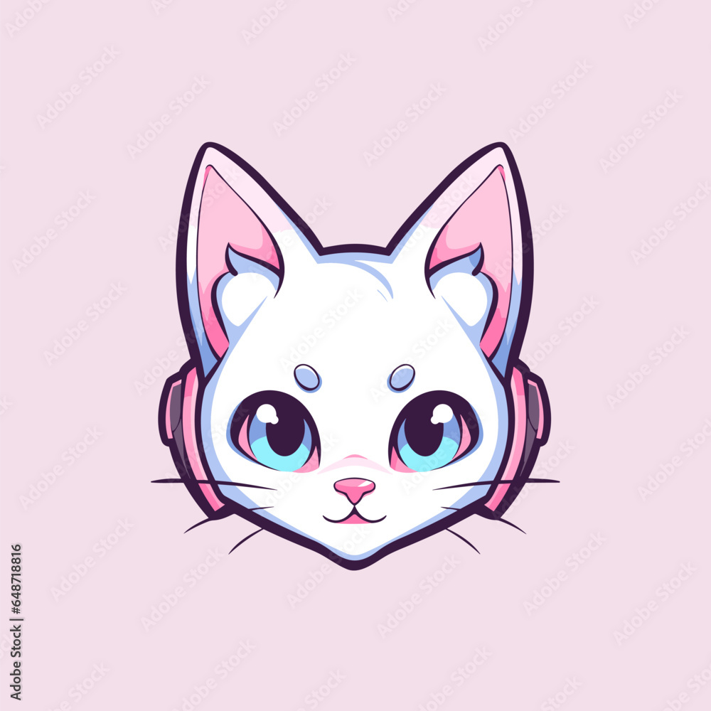 Fototapeta premium pink cute cat mascot gaming vector illustration