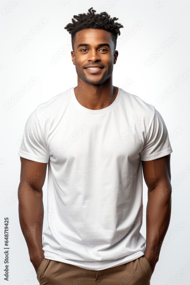 A young African American man wearing a plain white shirt with simple background. Generative AI A young African American man wearing a plain white shirt with simple background. Generative AI
