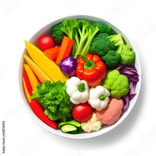 fresh vegetables and fruits on a white plate. isolated