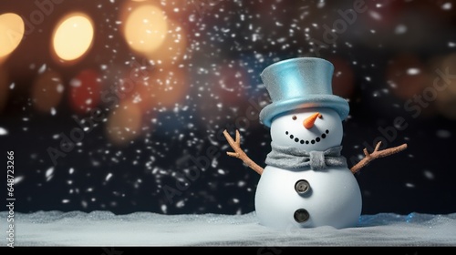 Christmas - cute happy smile snowman for happy christmas and new year festival wallpaper invitation for advertisement and other usage © IlluGrapix