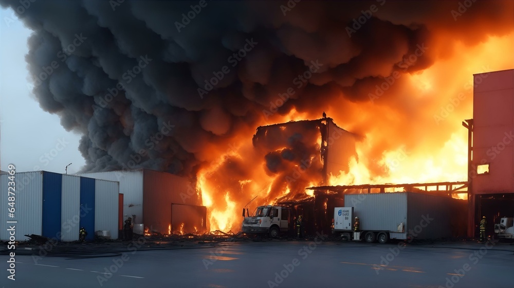 工場の火災、燃え上がる|Factory fire. flare up. Generative AI 工場の火災、燃え上がる|Factory fire. flare up. Generative AI