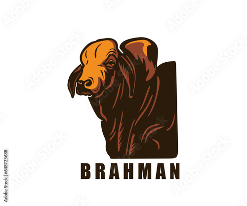GREAT BRAHMAN CATTLE HEAD LOGO, silhouette of strong and powered bull face, vector illustrations.