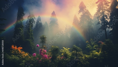 Rainbow in the Forest - Stunning, Magical Landscape, Trees, Flowers and Clouds © Jordan