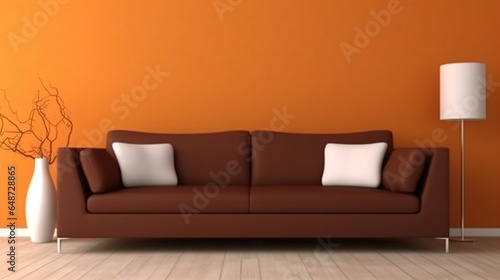 A Bright chocolate Couch Set Against a Vibrant Colored Wall.