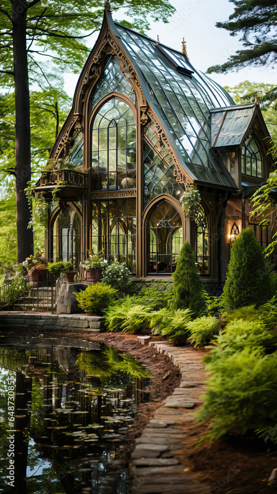 Dusk Serenity: A Victorian Greenhouse by the Lake