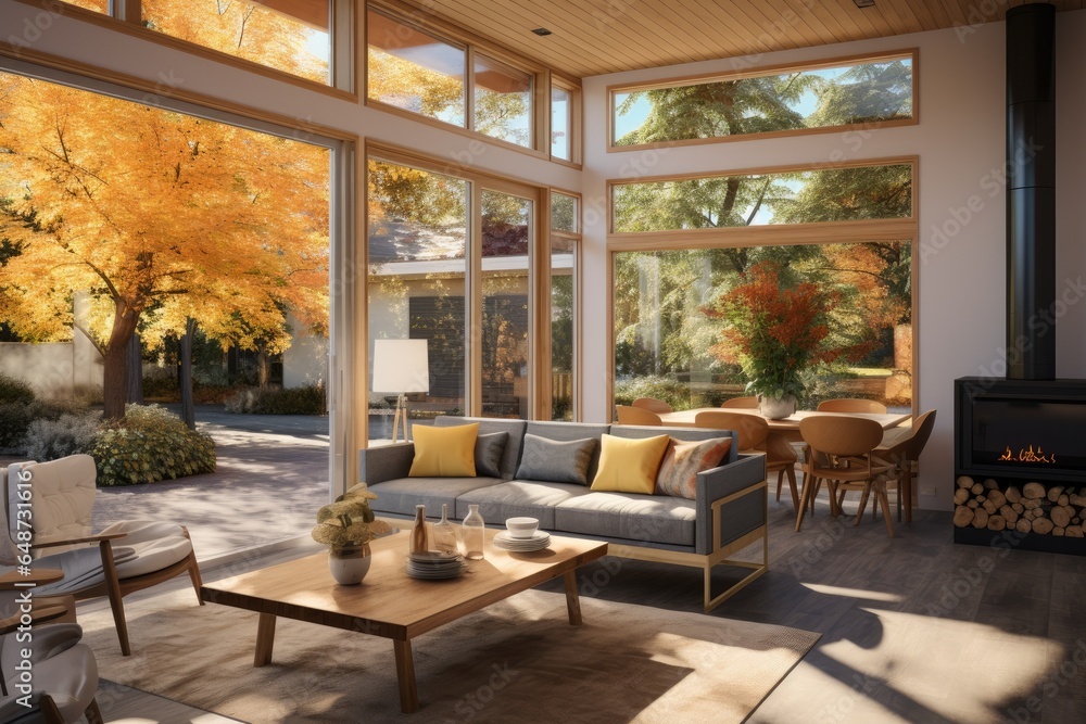 beautiful bright mid century modern mcm open concept living room